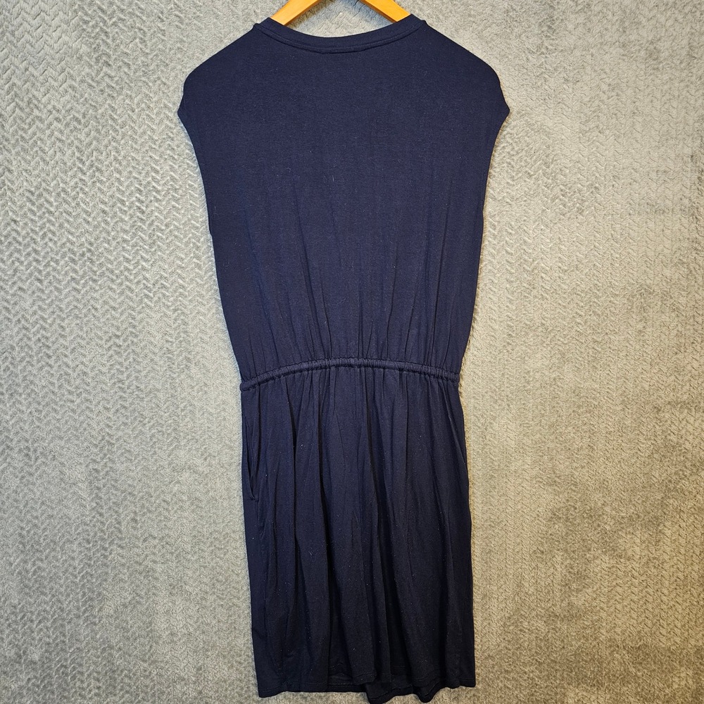 Banana Republic Navy Blue Pleated Keyhole Drawstring Waist Knit Dress Small - Picture 7 of 7